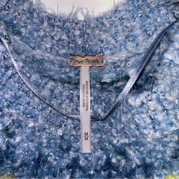 Free People Festive Frost Pullover Sweater - Ice Blue Combo - Sz Medium - Picture 8 of 11